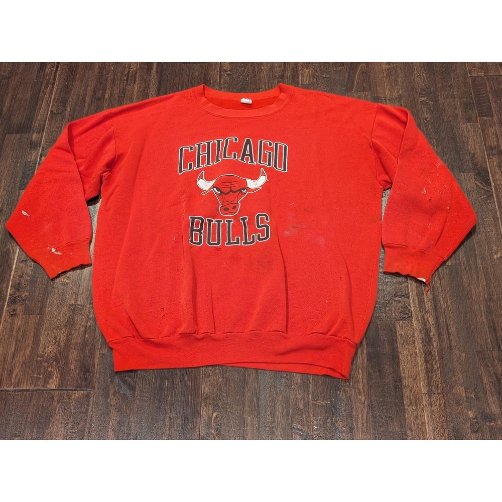 Vintage 80s Chicago Bulls Sweatshirt Men XL Red NBA Basketball‎ Crewneck Paint